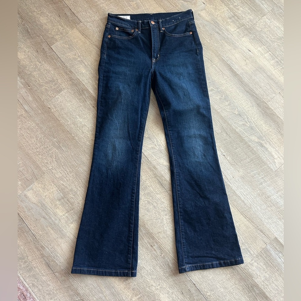 Gap 70s flare high rise dark denim jeans
